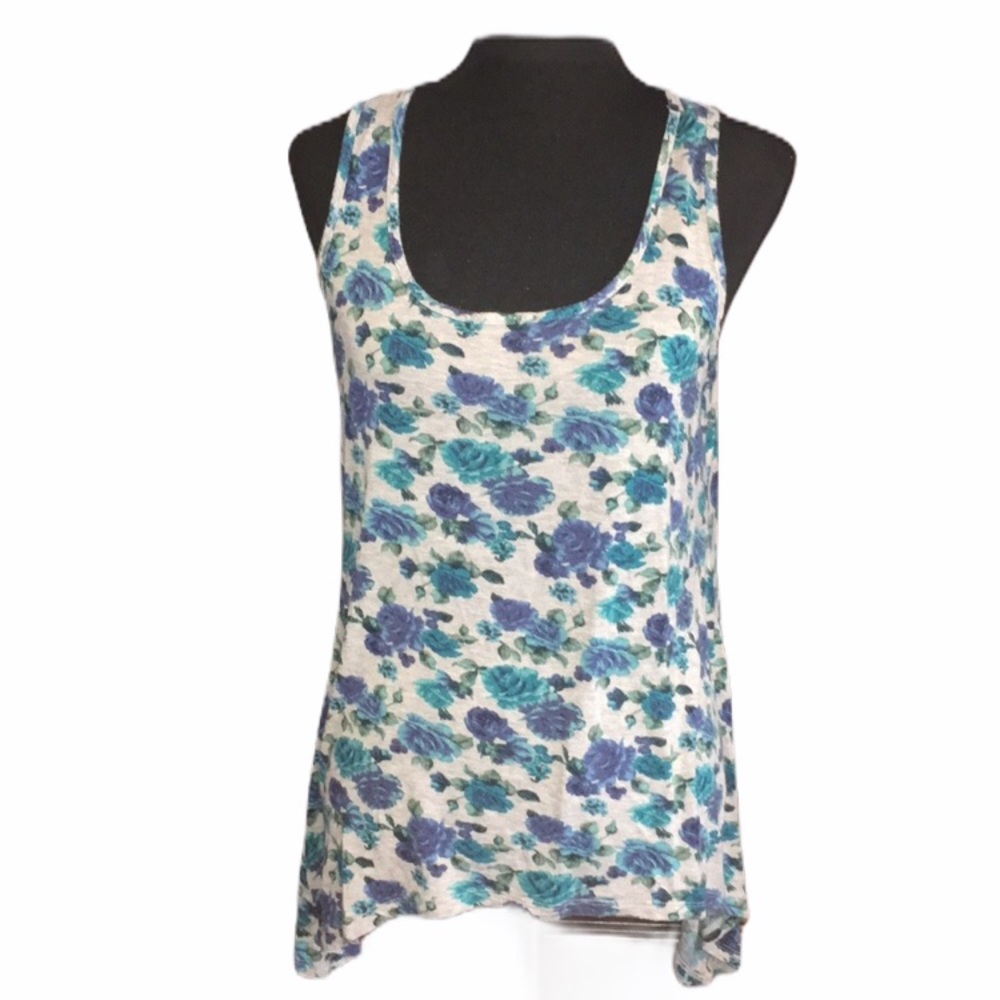 Wallpapher Floral Tank Top, Gray, Blue, Large